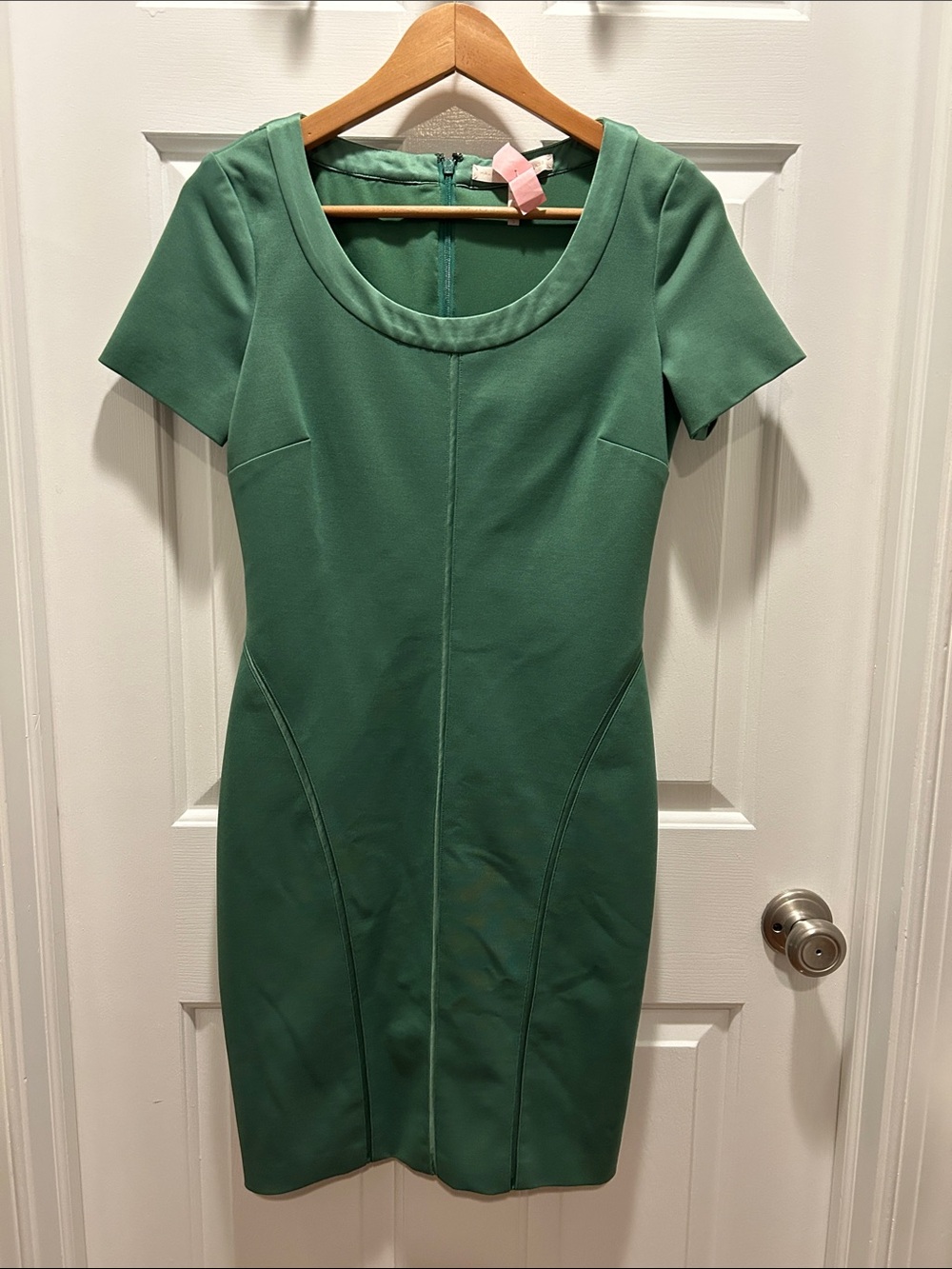 Halston Heritage Green Short Sleeve Structured Sheath Dress - Size 4